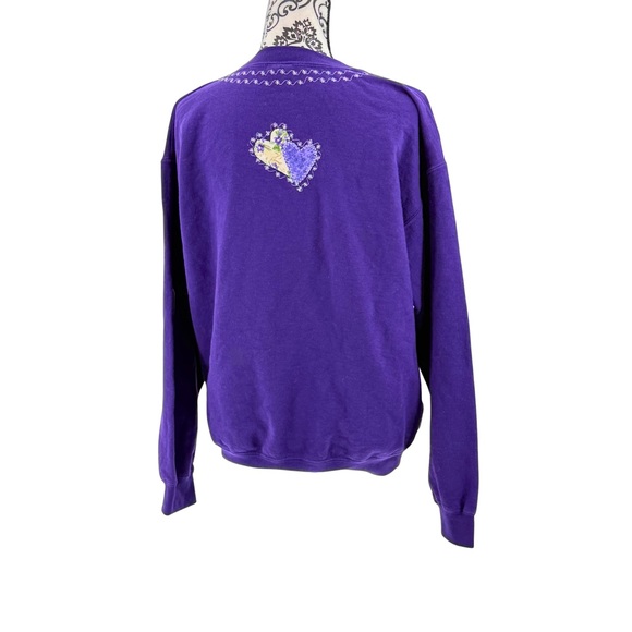 Gildan Purple Crew Neck Heart Patchwork Sweatshirt Coquette Cottagecore Vintage - Picture 5 of 12